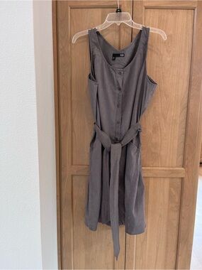 Eileen Fisher Gray Linen Belted Dress